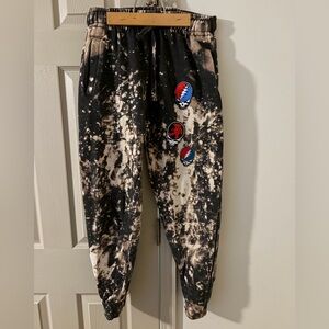 Dyed Charcoal Joggers with Grateful Dead Patches